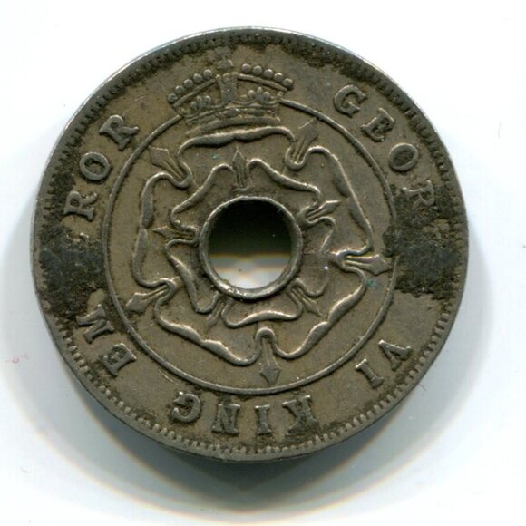 1942 Southern Rhodesia Holed One Penny Coin (b559) - Picture 2 of 2